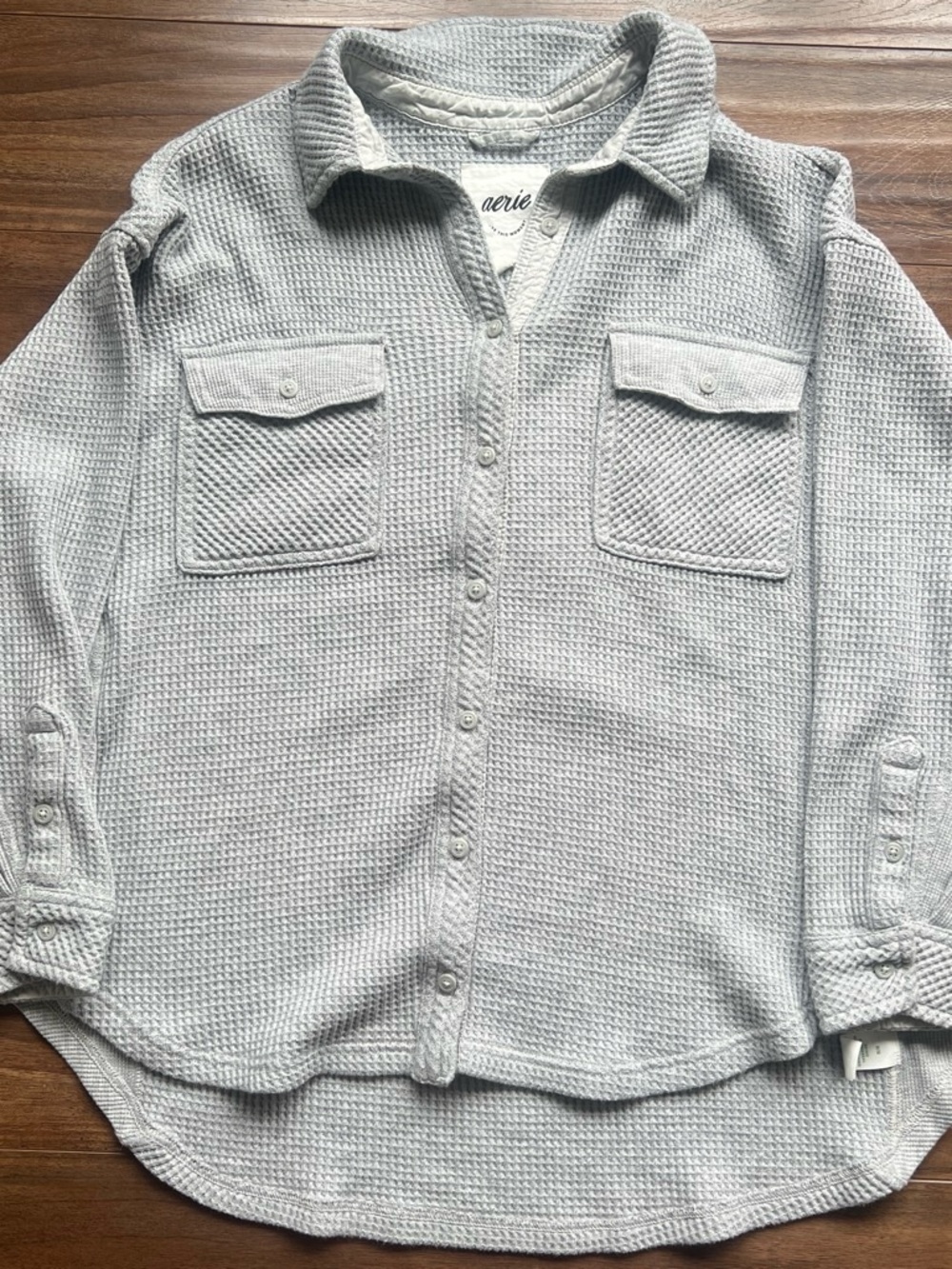 aerie Light Gray Waffle Button-Down oversized Shirt